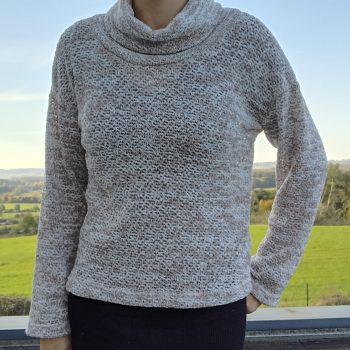 Pull col montant à grosses mailles beige/taupe