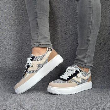 Chaussures baskets noires et blanches en tweed style converse