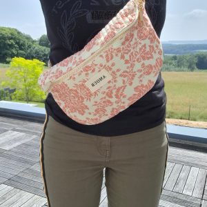 Sac banane coton matelassé blanc liberty fleuri corail creme