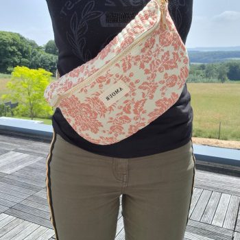 Sac banane coton matelassé blanc liberty fleuri corail creme