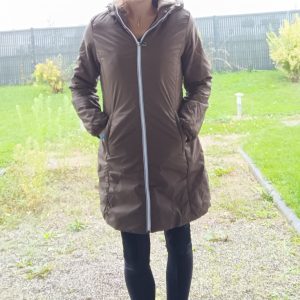 Melya Melody - Manteau long fourré imperméable kaki marron intérieur fourrure beige