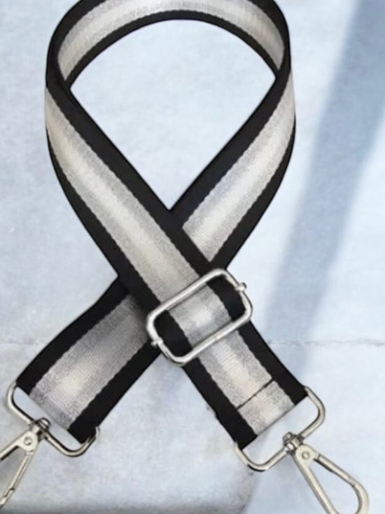 Bandoulière sangle de sac banane, à main argentée noire mousquetons argentés - Le Petit Placard