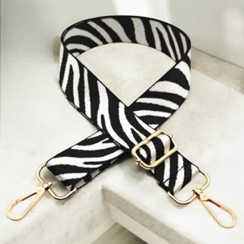 Bandoulière sangle de sac banane à main motif zèbre noir et blanc mousquetons dorés - Le Petit Placard
