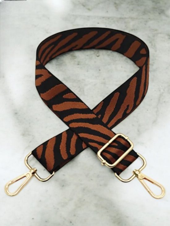 Bandoulière sangle de sac banane à main motif zèbre noir et marron - Le Petit Placard