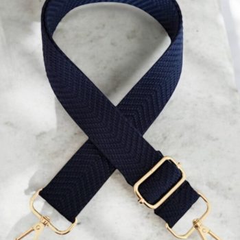 Bandoulière sangle large à motifs chevrons bleu marine mousquetons dorés - Le Petit Placard