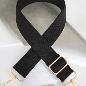 Bandoulière sangle large à motifs chevrons noirs mousquetons dorés - Le Petit Placard