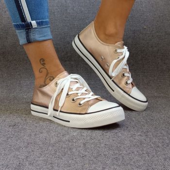 Chaussures baskets basses champagne métallisées type converse