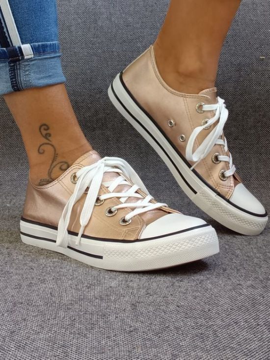 Baskets basses champagne métallisées type converse - Le Petit Placard
