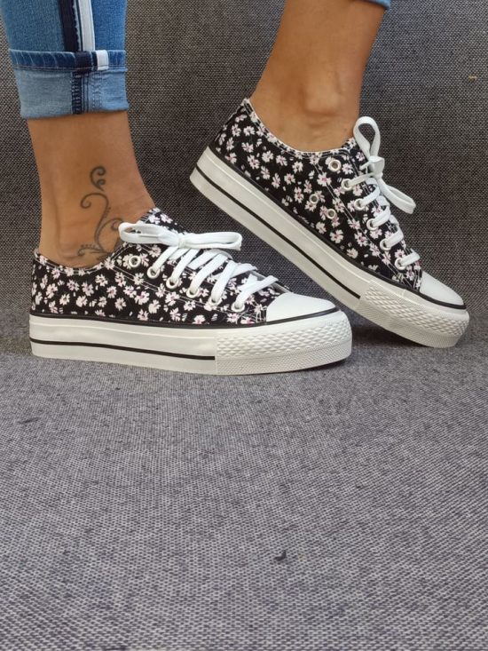 Baskets basses motifs liberty fleurs noires en tissu type converse - Le Petit Placard