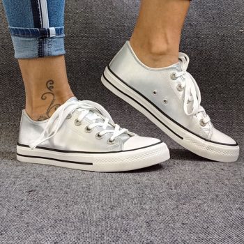 Baskets basses silver métallisées type converse - Le Petit Placard