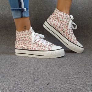 Baskets hautes motifs liberty fleurs roses en tissu type converse - Le Petit Placard