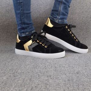 Chaussures baskets basses toucher doux noir doré - Le Petit Placard