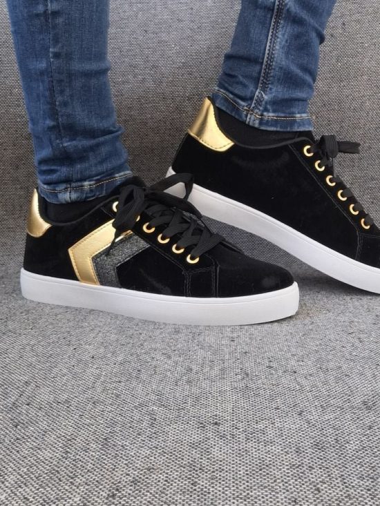 Chaussures baskets basses toucher doux noir doré - Le Petit Placard