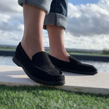 Chaussures mocassins toucher daim noir