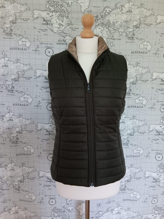 Doudoune sans manche réversible Kaki / Doré Marque Sarah John - Le Petit Placard