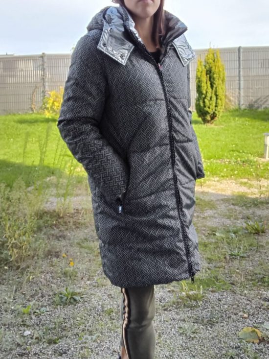 Escandelle - Manteau long réversible imperméable matelassé gris argenté - Le Petit Placard