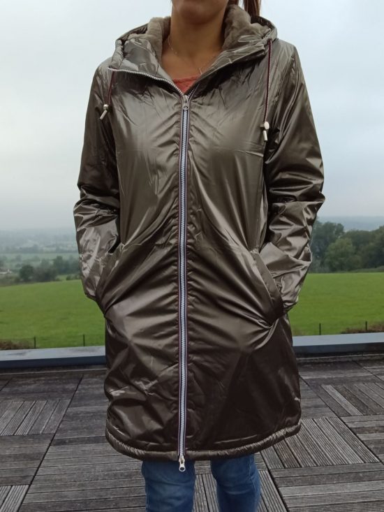 Imperméable long fourré en fausse fourrure cordon tricolore Marque Laura Jo Couleur Bronze - Curvy - Le Petit Placard