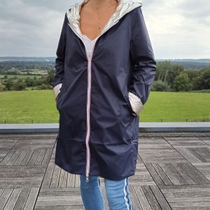 Imperméable réversible long mi-saison garnissage ouate Marque Laura Jo Bleu Marine / Doré - Curvy - Le Petit Placard