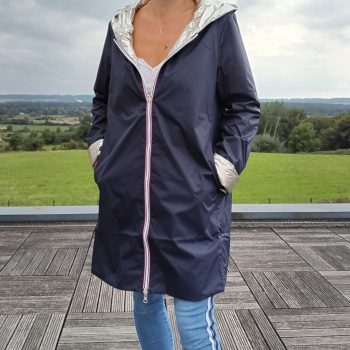 Imperméable réversible long mi-saison garnissage ouate Marque Laura Jo Bleu Marine / Doré - Curvy - Le Petit Placard