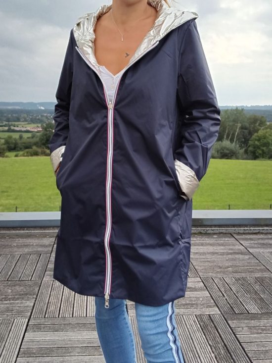 Imperméable réversible long mi-saison garnissage ouate Marque Laura Jo Bleu Marine / Doré - Curvy - Le Petit Placard