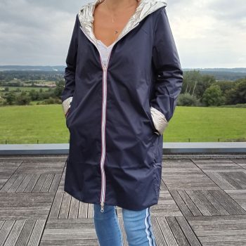 Imperméable réversible long mi-saison garnissage ouate Marque Laura Jo Bleu Marine / Doré - Le Petit Placard