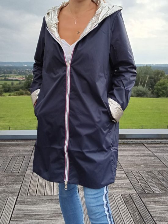 Imperméable réversible long mi-saison garnissage ouate Marque Laura Jo Bleu Marine / Doré - Le Petit Placard