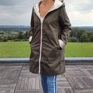 Imperméable réversible long mi-saison garnissage ouate Marque Laura Jo Kaki / Doré - Curvy - Le Petit Placard