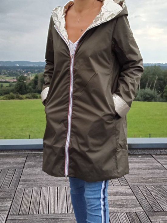 Imperméable réversible long mi-saison garnissage ouate Marque Laura Jo Kaki / Doré - Le Petit Placard