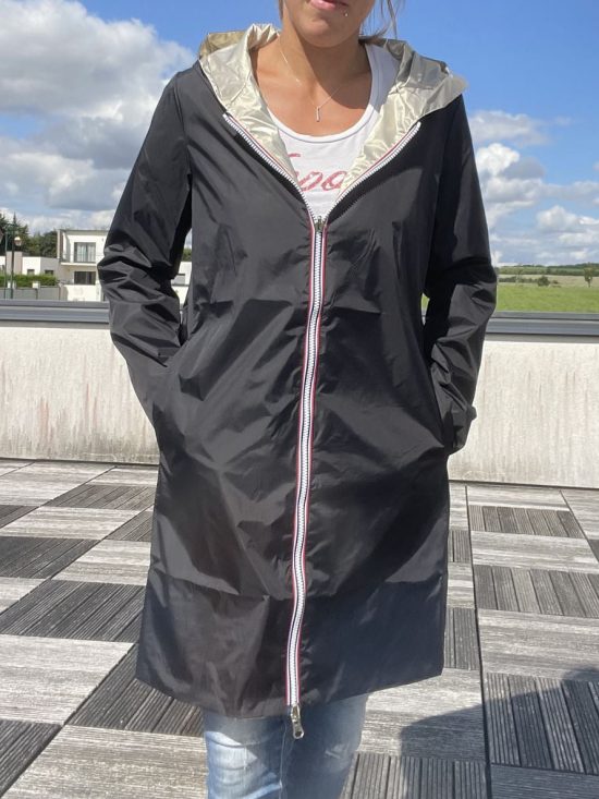 Imperméable réversible long sans garnissage ouate couleur noir/doré marque Laura Jo - Curvy - Le Petit Placard