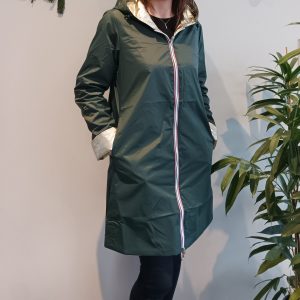 Laura Jo - Imperméable réversible long mi-saison garnissage ouate Vert forêt / Doré - Le Petit Placard