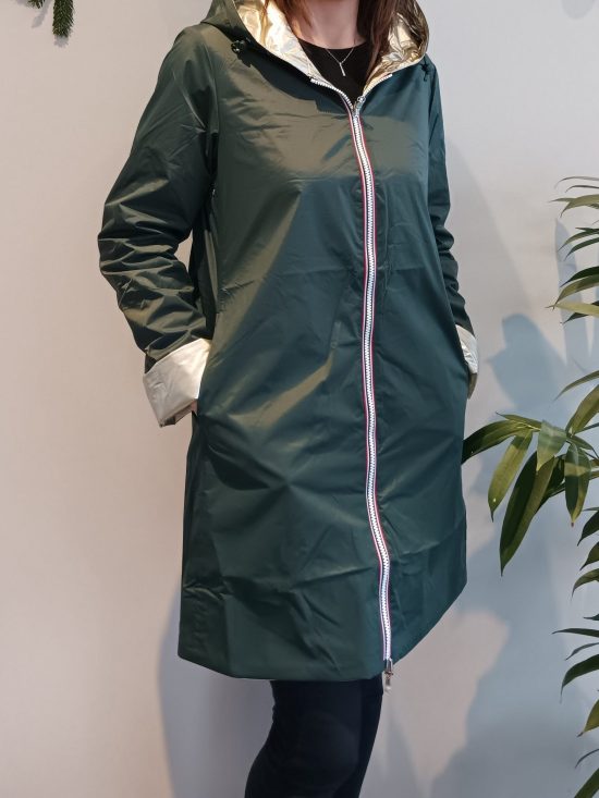 Laura Jo - Imperméable réversible long mi-saison garnissage ouate Vert forêt / Doré - Le Petit Placard