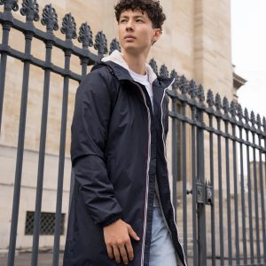 Laura Jo - Manteau imperméable bleu marine HOMME fourré long, doublé en sherpa blanc - Le Petit Placard