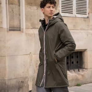 Laura Jo - Manteau imperméable kaki HOMME fourré long, doublé en sherpa blanc - Le Petit Placard