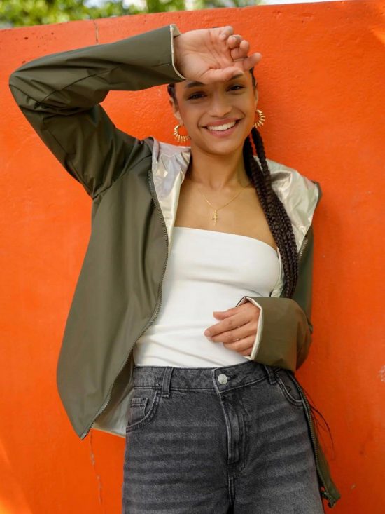 Laura Jo - Parka réversible court sans garnissage ouate couleur kaki doré zip uni - Le Petit Placard