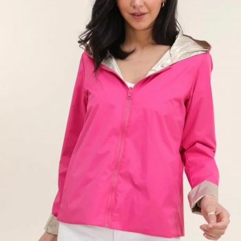 Laura Jo - Parka réversible court sans garnissage ouate couleur rose fuschia doré zip uni - Le Petit Placard