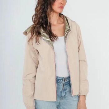 Manteau court imperméable beige réversible doré Melya Melody Curvy - Le Petit Placard