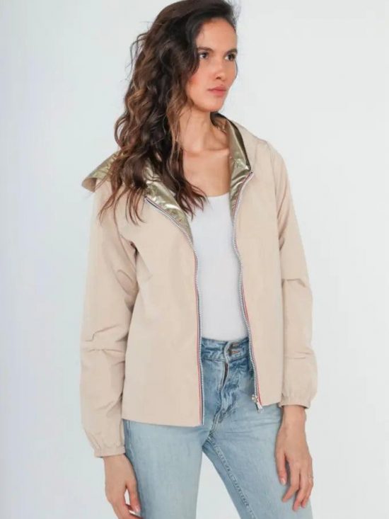 Manteau court imperméable beige réversible doré Melya Melody Curvy - Le Petit Placard