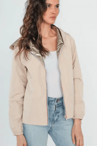 Manteau court imperméable beige réversible doré Melya Melody - Le Petit Placard