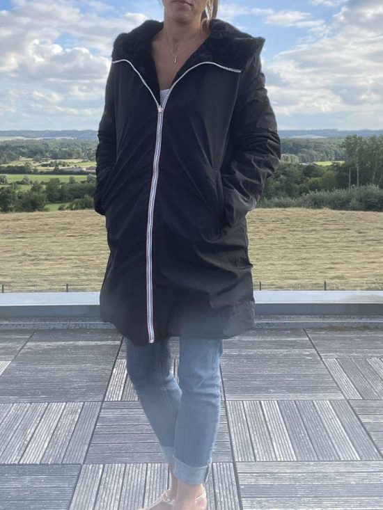 Melya Melody - Manteau long fourré fausse fourrure réversible imperméable noir - Le Petit Placard