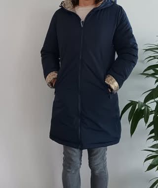 Melya Melody - Manteau long réversible et imperméable matelassé bleu marine/léopard - Le Petit Placard