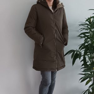 Melya Melody - Manteau long réversible et imperméable matelassé kaki marron/léopard - Le Petit Placard