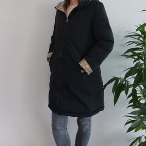 Melya Melody - Manteau long réversible et imperméable matelassé noir/léopard - Le Petit Placard