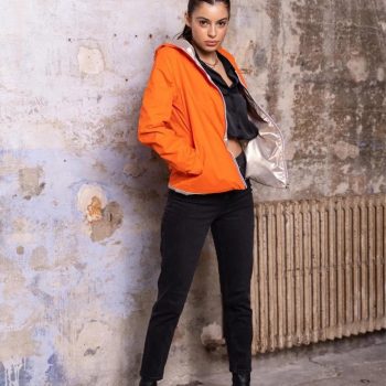 Imperméable réversible court sans garnissage ouate marque Laura Jo couleur Orange Doré - Le Petit Placard