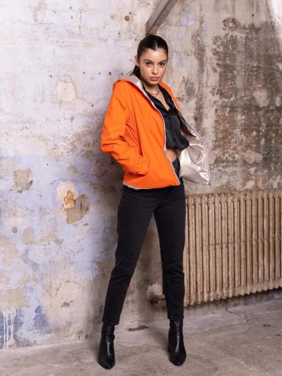 Imperméable réversible court sans garnissage ouate marque Laura Jo couleur Orange Doré - Le Petit Placard