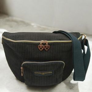 Sac banane 2 poches velours côtelé noir « La Ptite cachottière » - Le Petit Placard
