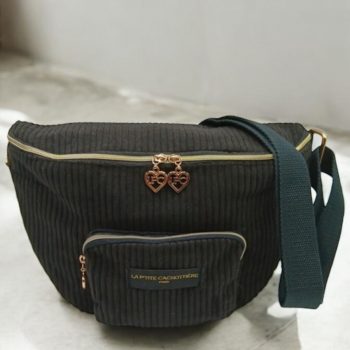 Sac banane 2 poches velours côtelé noir « La Ptite cachottière » - Le Petit Placard