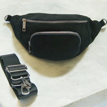 Sac banane 2 poches velours cotelé noir - Le Petit Placard