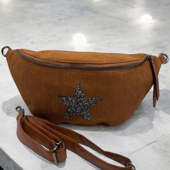 Sac banane camel en velours côtelé avec étoile en strass - Le Petit Placard