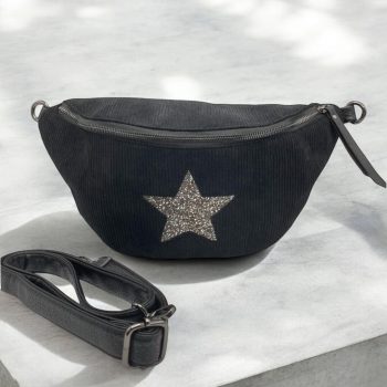 Sac banane noir en velours côtelé avec étoile en strass - Le Petit Placard