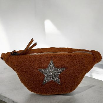 Sac banane peluche moumoute camel avec étoile en strass - Le Petit Placard